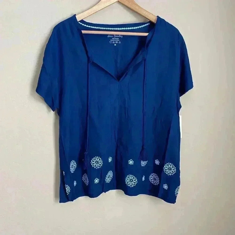 Vera Bradley Blue Floral-print Tie Sleep Top‎